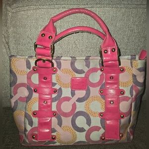 Vintage COACH Pink Patterned Tote Bag with Pink Trim